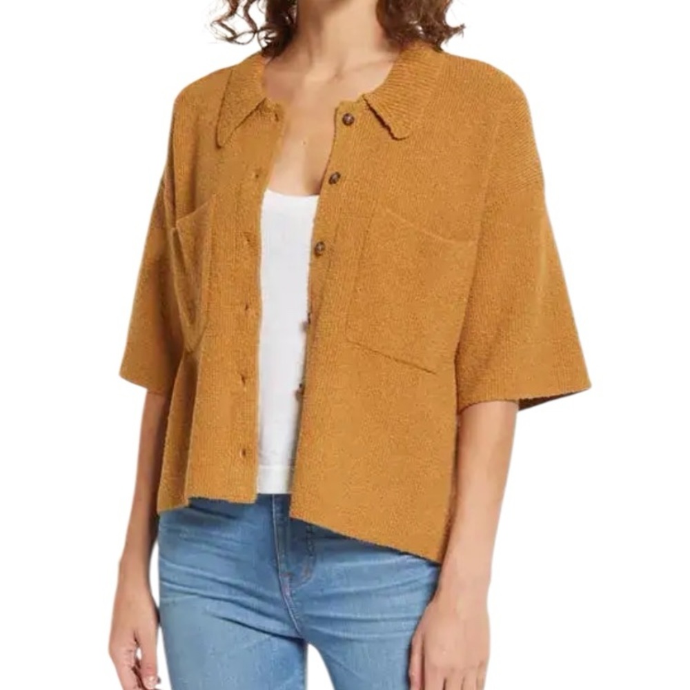 Madewell Holmden button front polo sweater toffee